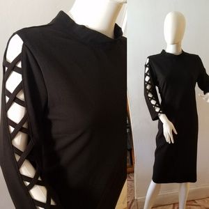 New. X sleeve black dress